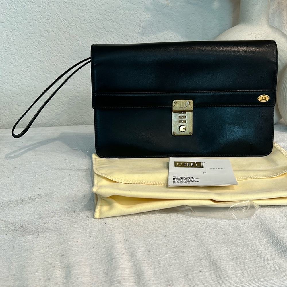 Dunhill Leather Combination Lock Messenger bag w wristlet and handle/ dust bag